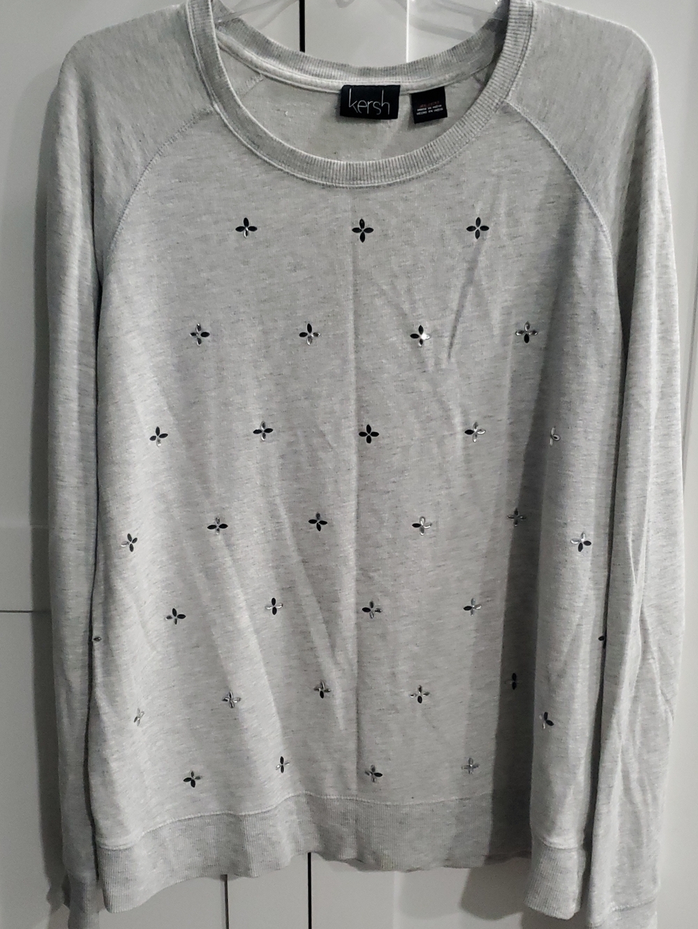 Kersh Light Gray Crewneck Sweatshirt with Studded Clover Accents